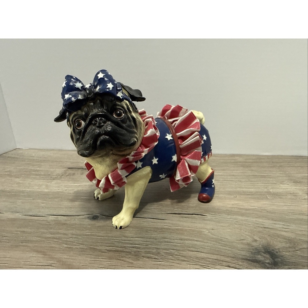 Westland Giftware Pugnacious Patriotic Pug Red White Blue Ruffles and Boots